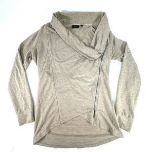 Cyrus Knit Moto Jacket Size M Zip Cardigan Heathered Tan Asymmetrical Waterfall